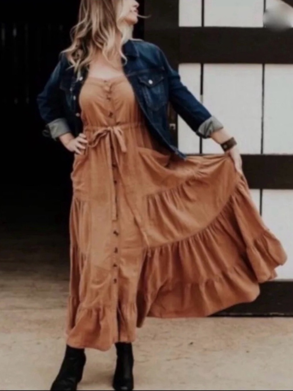 Free People Catch The Breeze Woven Linen-Blend Button-Down Tan Maxi Dress S - Picture 2 of 13